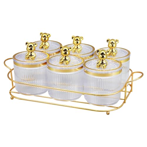 Metal Tray With Cover - 6 Removable Snack and Candy Tanks, Food Dispenser, Biscuit Jar, Airtight Storage for Jewelry, Condiments - White 6-Grid White 6-grid little bear Tray