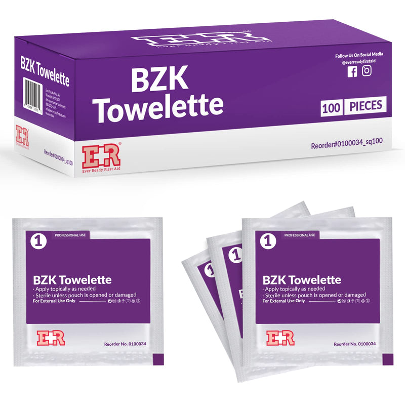 [Australia - AusPower] - Ever Ready First Aid Benzalkonium BZK Wipes, 5x7, 100 Count 100 Count (Pack of 1) 