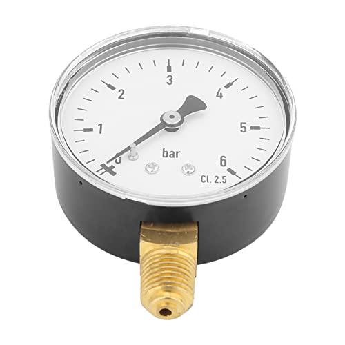 Dioche Compressed Air Pressure Gauge 1/4" 6 Bar Metallic 1/4" NPT Air Hydraulic Pressure Gauge 0-6 Bar Side Mounted