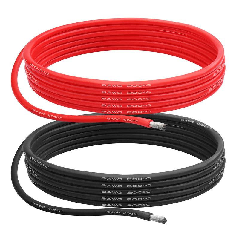 [Australia - AusPower] - 8 AWG Gauge Silicone Wire Electrical Cable?10ft red &10ft Black? Soft & Flexible 0.08 mm Tinned Copper core High Temperature Resistant Silicone Wire for Arduino Projects, RC Cars, Boat, Drones etc. 8 AWG 10ft Red+10ft Black 