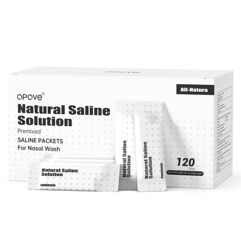[Australia - AusPower] - Opove Pre-Mixed Saline Packets for Nasal Wash Irrigation Systems, Natural, and PH Balanced, 120 Packs (Nose Cleaner is Not Included) 120Packs 