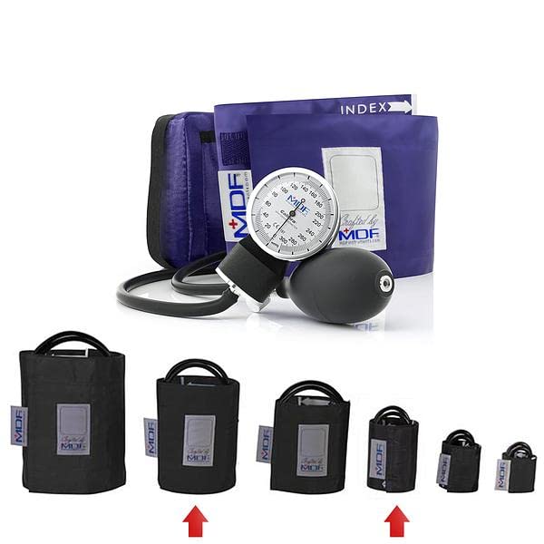 [Australia - AusPower] - MDF Instruments Calibra Aneroid Premium Professional Sphygmomanometer + MDF Latex-Free Large Adult, Adult, and Pediatric Replacement Blood Pressure Monitor Cuff D-Ring - Double Tube 