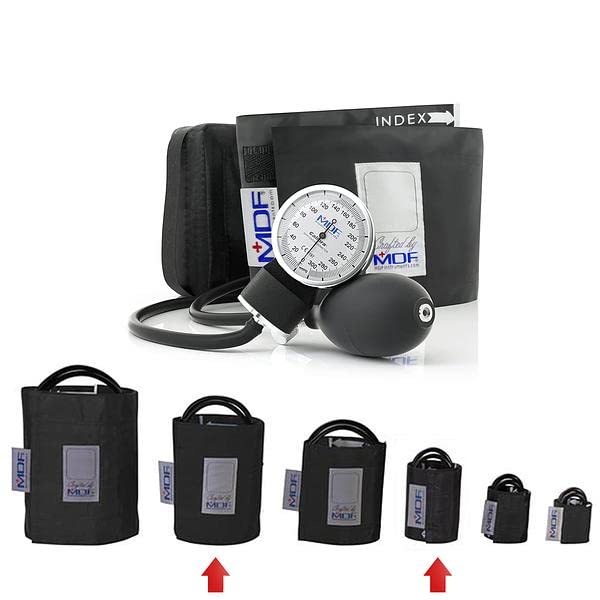 [Australia - AusPower] - MDF Instruments Calibra Aneroid Premium Professional Sphygmomanometer + Latex-Free Large, Adult and Pediatric Replacement Blood Pressure Monitor Cuff D-Ring - Double Tube 