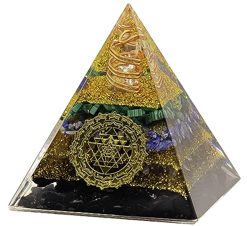 Tourmaline Orgone Pyramid Charged for Wealth, Happiness, and Good Fortune, Genuine Crystals and Healing Stones, Malachite, Lapis Lazuli, Amethyst, orgonite Chakra Pyramid Crystal, Energy Generator