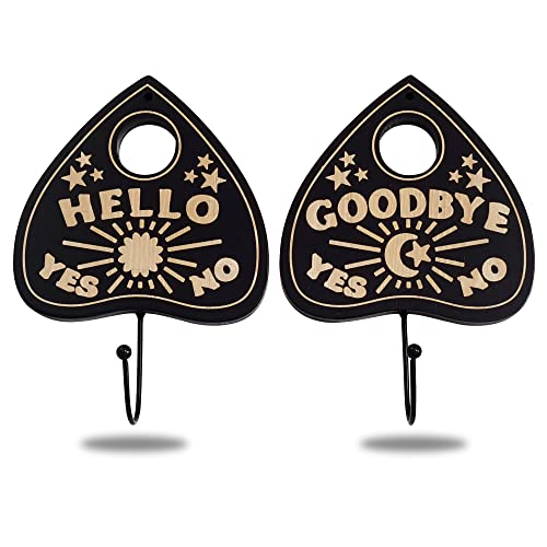 Ella & Emma Wall Mounted Coffin-Shaped Key Holder - Planchette/Hamsa Hand Key Holder, Gothic Home Decor Wall Hanger with Hook -Spooky Halloween Decor for Home - 2 Pieces (Planchette)