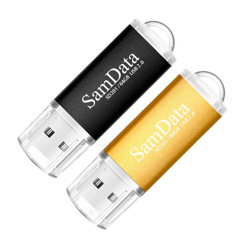 [Australia - AusPower] - SamData 2 Pack 64GB USB Flash Drives USB 2.0 Thumb Drives Memory Stick Jump Drive Zip Drive, 2 Colors: Black Gold Black Gold 2*64GB 