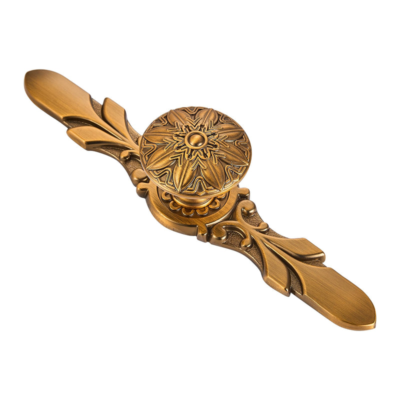 10 Pack 1.41 Inch Floral Antique Brass Cabinet Knobs with Backplate | Floral Embossed Design, 5.8 Inch Backplate, Solid Zinc Alloy, Easy Install for Kitchen Bathroom Dresser 10