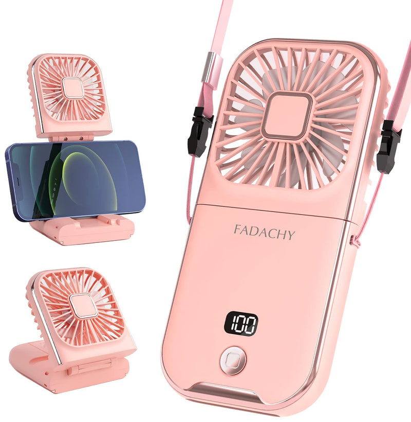 [Australia - AusPower] - Mini Fan Portable Handheld Fan Rechargeable Small Battery Operated Personal Fan all in 1 as Power Bank, Phone Holder, Hand Held Fan, Mini Desk Fan, Travel Fan, USB Fan, 3000 mAh, 4 Speed, Neck lanyard Pink 