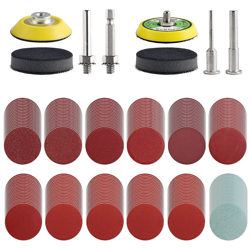 JTWEB Sanding Discs Pad Kit 2 Inch 50 mm Polishing Pad Adapter 244 Piece Set | Aluminum Oxide Sandpaper Velcro with Foam Buffer Pad for Drill Wood Metal Car Grit 80 to 3000 Attachment