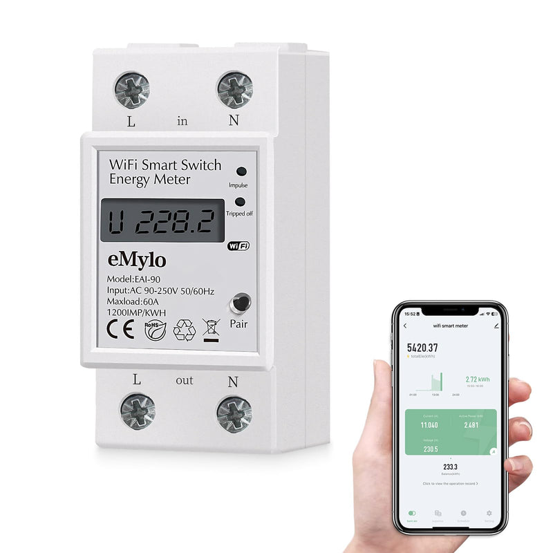 [Australia - AusPower] - Smart Single-Phase Meter 60A 90-250V, Tuya Smart WiFi 35mm DIN-Rail Power Meter with Digital Display Watt-Hour Meter Home Power Consumption Monitor kWh Ammeter Energy monitor 