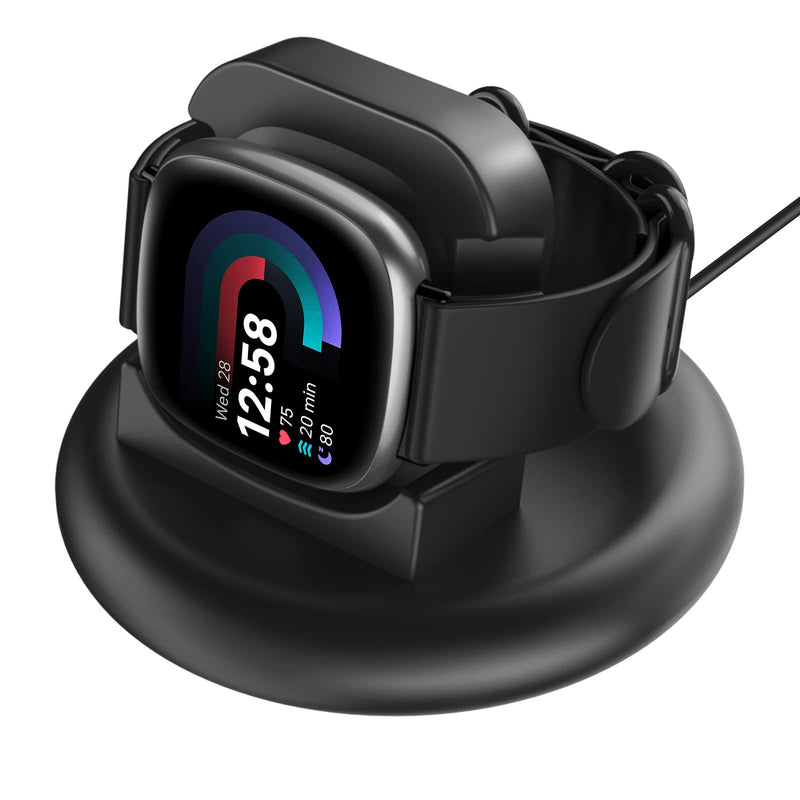 [Australia - AusPower] - TiMOVO Charger Dock Compatible with Fitbit Versa 4/Versa 3/Sence 2/Sence, Anti-Slip Charging Stand Dock with 3.3Ft USB Cable Cord, Magnetic Charging Cradle Station for Versa 4 Smartwatch - Black 