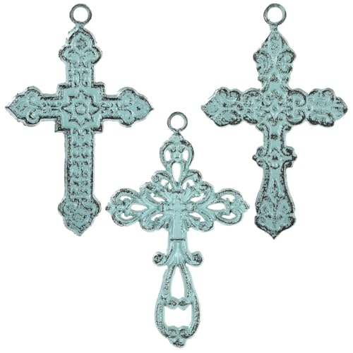 3 PCS Cast Iron Wall Crosses, Metal Decorative Hanging Crosses Wall Decor 4.25" x 6.69"