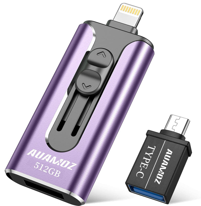 [Australia - AusPower] - Flash Drive for iPhone 512GB, AUAMOZ USB iOS Memory Stick Photo Stick External Storage Thumb Drive for iPhone iPad Android Computer (Light Purple) Light Purple 