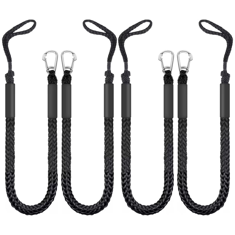 Bungee Dock Lines for Boat,4 PCS Boat Dock Rope with Stainless Steel Clip,Jet Ski Accessories for PWC,Kayak,Power Boat(Black,4-5.5ft) 4 Pack Black