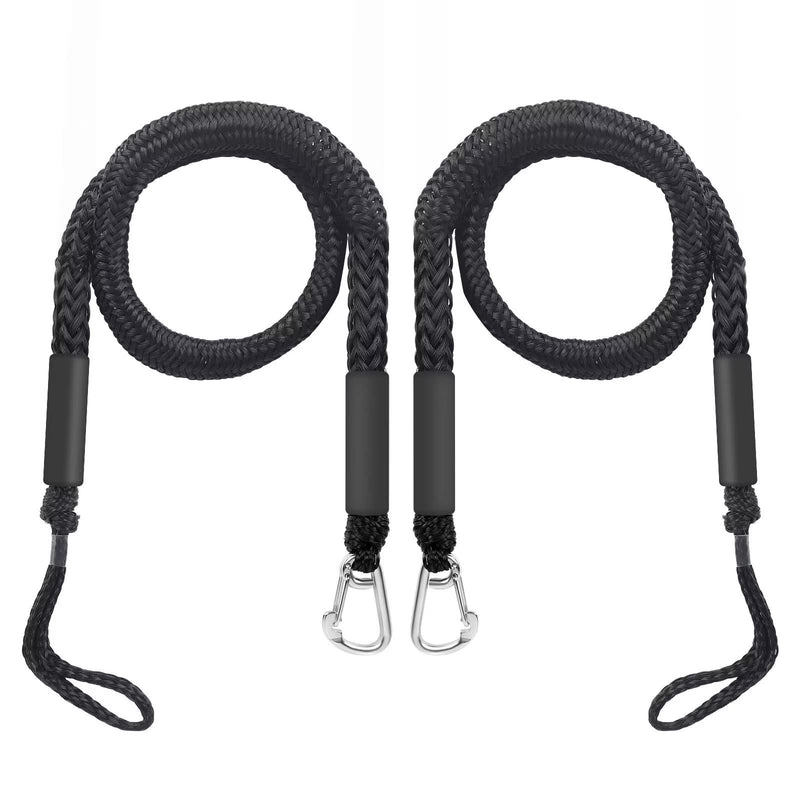 Bungee Dock Lines for Boats, Boat Dock Line Mooring Rope with Clip Boat Accessories for Jet Ski,PWC,Kayak,Watercraft,Power Boat,Dinghy 4-5.5ft(Black,2PCS) 2 Pack Black