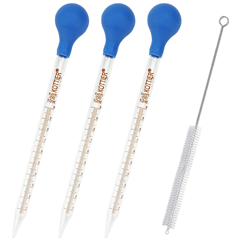 [Australia - AusPower] - 3Pcs Glass Pipettes Dropper, 10ml Graduated Liquid Dropper with Rubber Bulb and Cleaning Brush, Transfer Pipettes for Essential Oil 