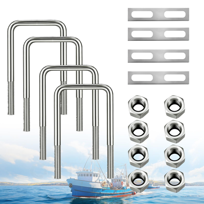 [Australia - AusPower] - 2" W x 4.33“ L Stainless Steel Square Bend U Bolts with Nuts and Frame Plate for Automobiles Trailer, Ski Boat, or Sailboat Trailer Square U-Bolt ?M10 x 50mm x 120mm? 