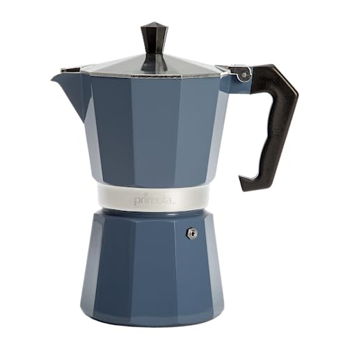 Primula Classic Moka Pot Stovetop Espresso and Coffee Maker, Italian and Cuban Cafetera for Rich Espresso Brewing, Durable Aluminum Greca Coffee Maker with Easy Grip Handle, 6-Cup, Blue 6 Cup