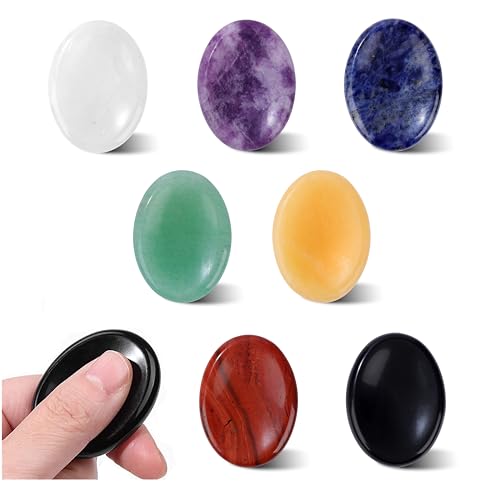 7PCS Thumb Worry Stones for Anxiety Healing Crystals Sets, 7 Chakra Crystals and Healing Stones, Meditation Crystal Reiki Natural Relax Palm Stone for Anxiety Therapy Relief