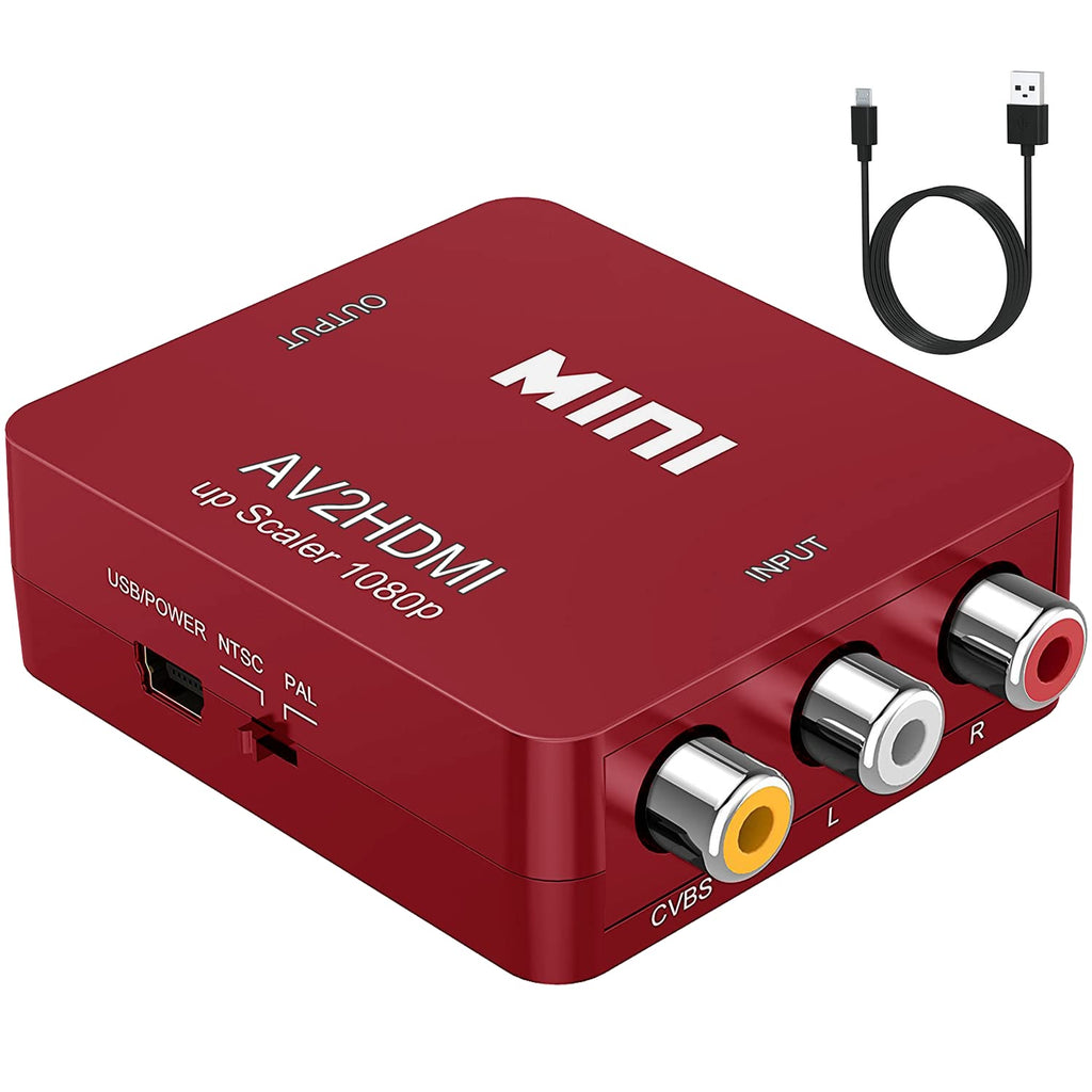[Australia - AusPower] - ABLEWE RCA to HDMI,AV to HDMI Converter, 1080P Mini RCA Composite CVBS Video Audio Converter Adapter Supporting PAL/NTSC for TV/PC/ PS3/ STB/Xbox VHS/VCR/Blue-Ray DVD Players, Red 