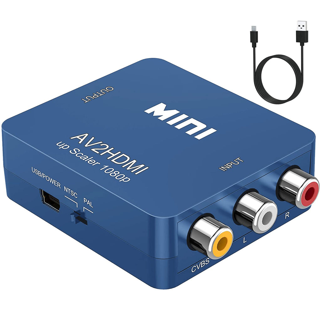 [Australia - AusPower] - ABLEWE RCA to HDMI,AV to HDMI Converter, 1080P Mini RCA Composite CVBS Video Audio Converter Adapter Supporting PAL/NTSC for TV/PC/ PS3/ STB/Xbox VHS/VCR/Blue-Ray DVD Players, Blue 