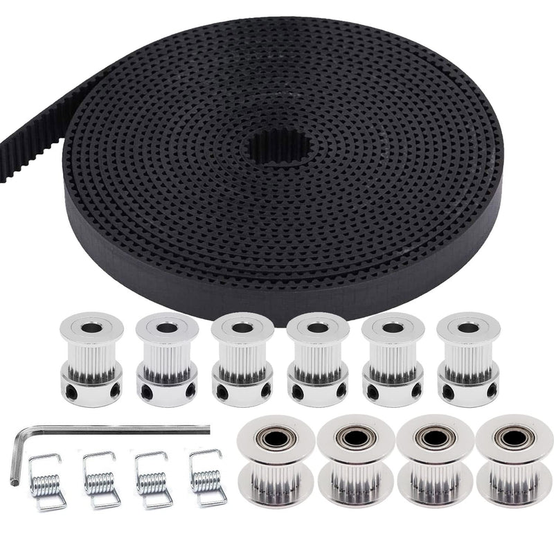[Australia - AusPower] - 5M GT2 Timing Belt 10mm Width + 6pcs 20 Teeth 5mm Bore Timing Pulley Wheel + 4pcs 20 Tooth Bore 5mm Idler+4pcs Tensioner Spring Torsion,for 3D Printer 5M SET 