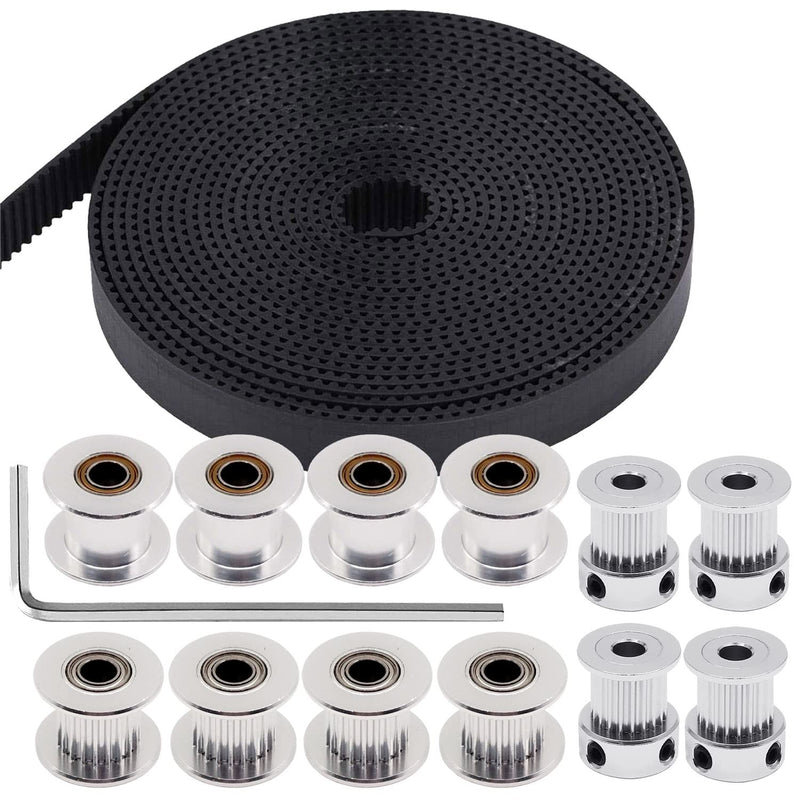 [Australia - AusPower] - 5M GT2 Timing Belt 15mm Width + 4pcs 20 Teeth 5mm Bore Timing Pulley Wheel + 4pcs 20 Toothless Bore 5mm Idler + 4pcs 20 Tooth Bore 5mm Idler,for 3D Printer 5M SET 