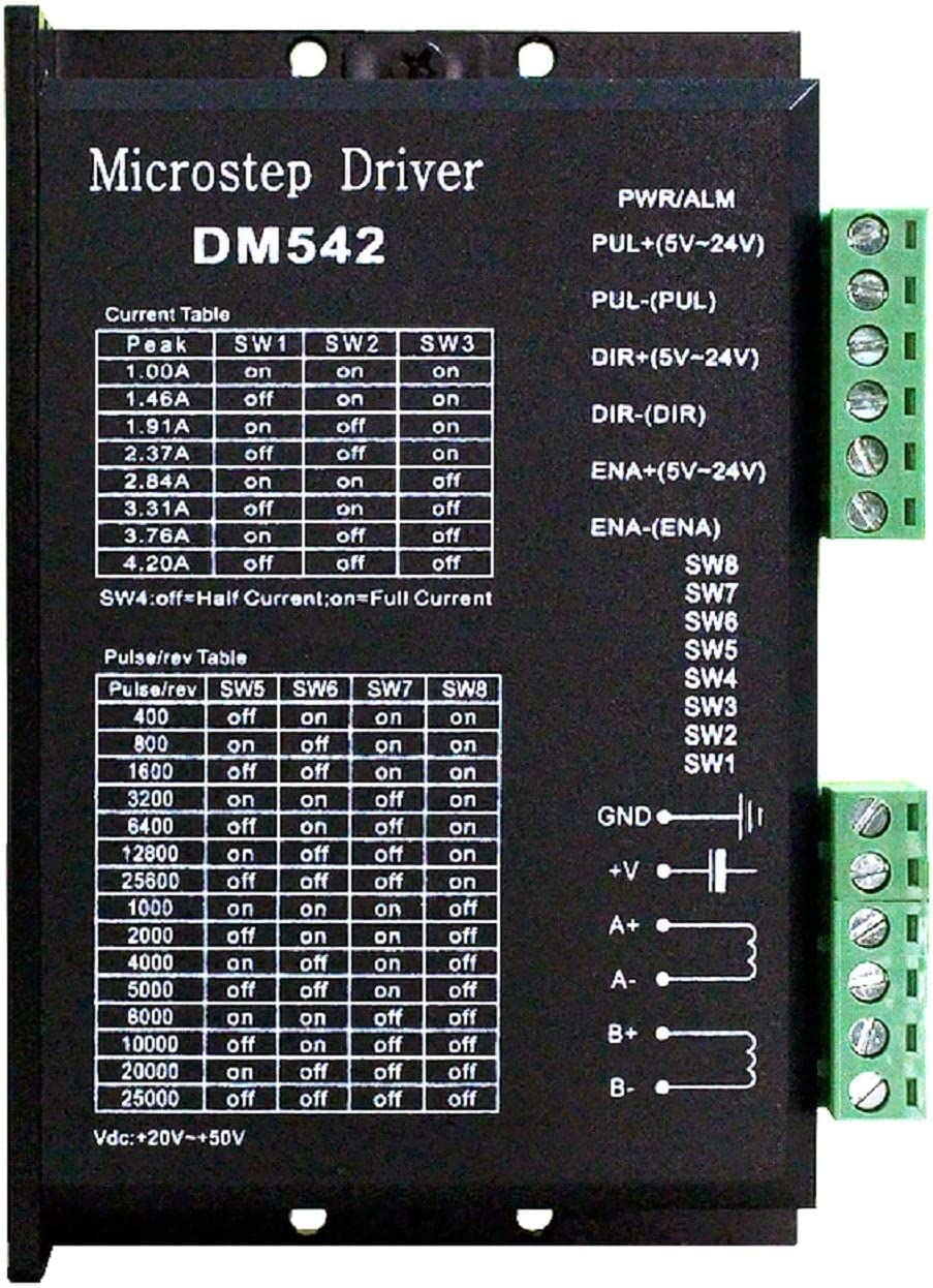 CNC Digital Microstep driver DM542 Stepper Motor Controller 2-phase Digital Stepper Motor Driver 20-50V DC Max 4.2A for Nema 17, Nema 23 and Nema 34 series stepper motor, Replace M542 M542H