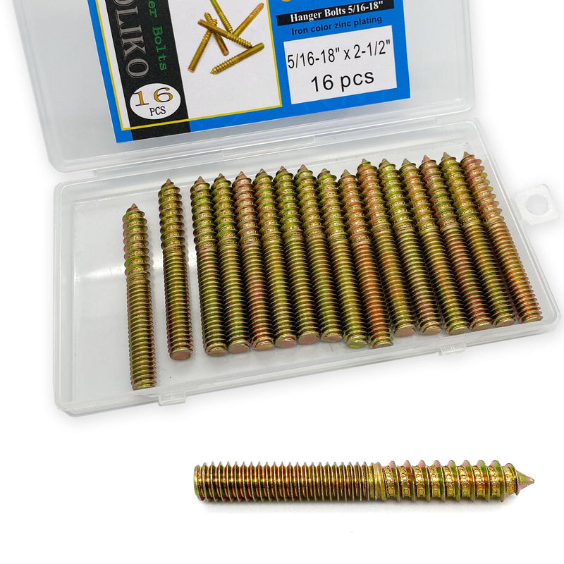 [Australia - AusPower] - 16 Pack 5/16-18 x 2-1/2 Inch Hanger Bolts 5/16-18" Double Headed Bolts 5/16 Wood Dowel Screw Self-Tapping Screw Hanger Bolts for Furniture Screws Double Screw Threaded Rods Bolt 63.5mm Length 5/16-18x2-1/2"-16Pcs 