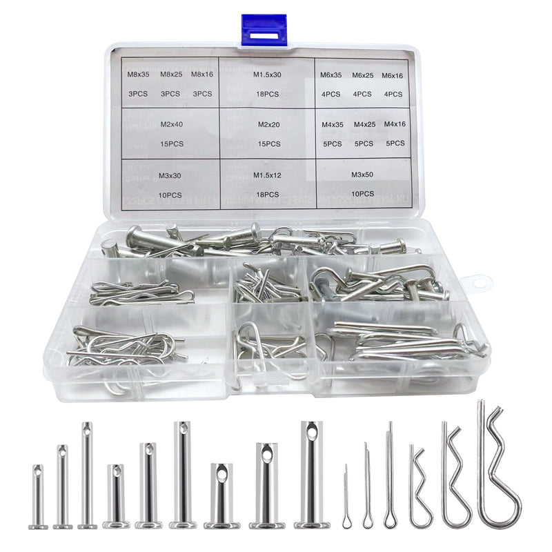 [Australia - AusPower] - 122Pcs Cotter Pin Hair Pin Clevis Pin Assortment Kit,R Clips Retaining Hair Pins Assortment, Including Single Hole Clevis Pin&Split Cotter Pin&R Clip Hitch Pin for Trailer Latch, Zinc-Plated 122pcs 