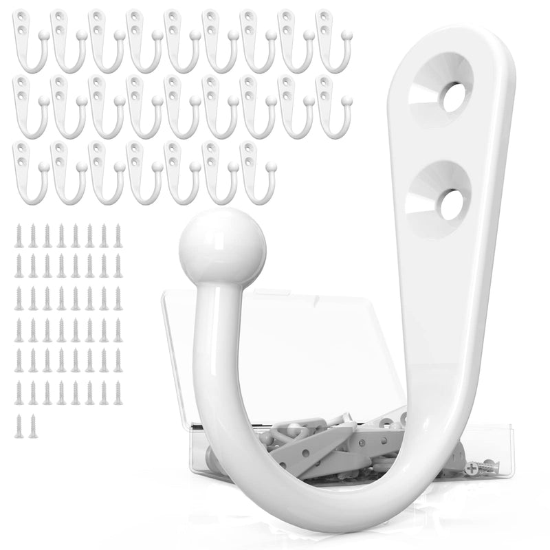 [Australia - AusPower] - 25PCS Wall hooks | hooks for hanging | wall hooks for hanging | coat hooks | hooks for hanging heavy duty | wall hangers with 50 Pieces Screws?White? 25PCS + White Hook 