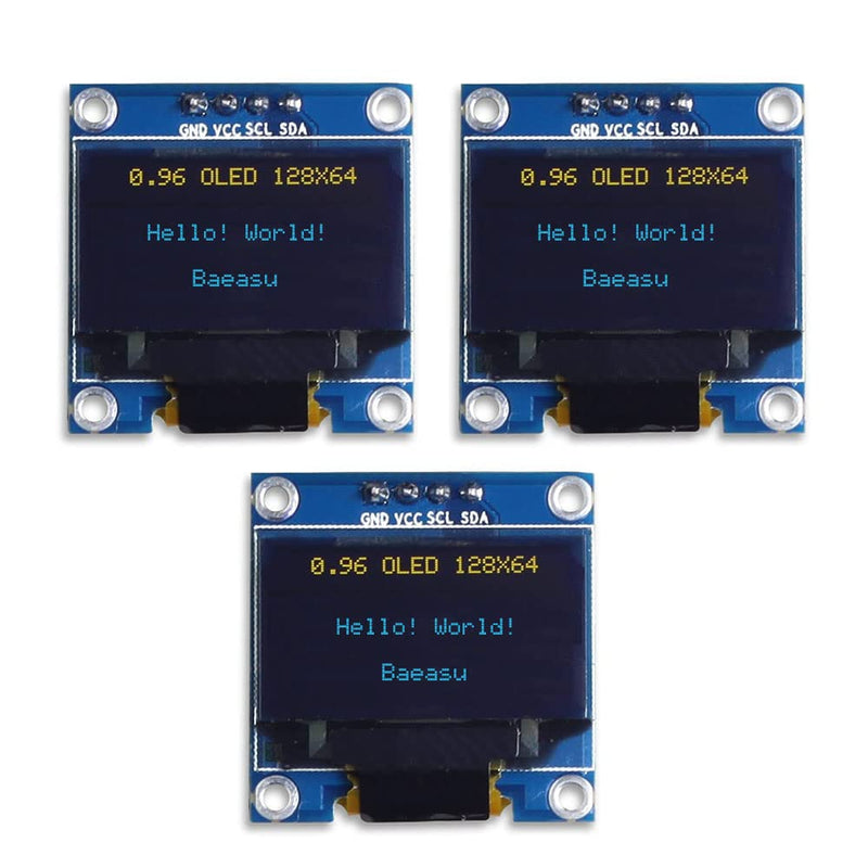 [Australia - AusPower] - BAEASU 3-Pack 0.96 Inch 128x64 I2C OLED Display Module, SSD1306 Driver IIC Serial Self-Luminous Screen Board Compatible with Arduino Raspberry Pi Pico (Blue and Yellow) 3pcs 