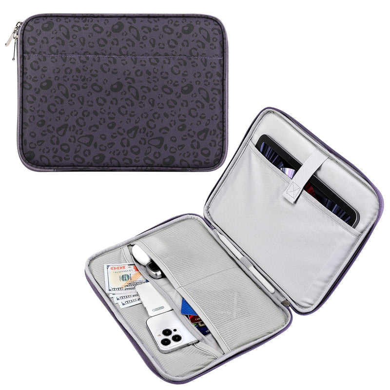 [Australia - AusPower] - MoKo 9-11 Inch Tablet Sleeve Bag, Protective Bag with Two Compartments Fits iPad air 5 10.9" 2022, iPad Pro 11 M2 2022-2018, iPad 9/8/7th 10.2, iPad 10th 10.9, iPad Air 4 10.9, Purple Leopard 