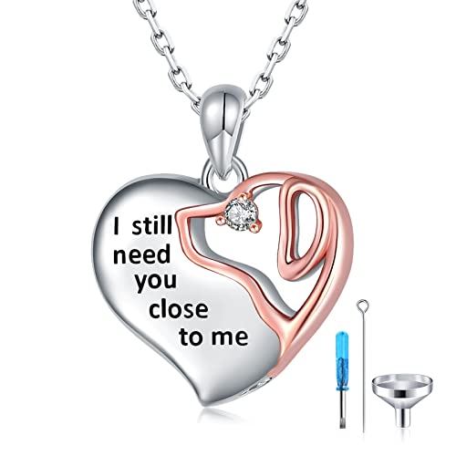 925-Sterling-Silver Cremation Pet Urn Necklace for Ashes for Dog - Heart Urn Dog Necklaces Pet Memorial Keepsake Memory Pendant Jewelry Gifts