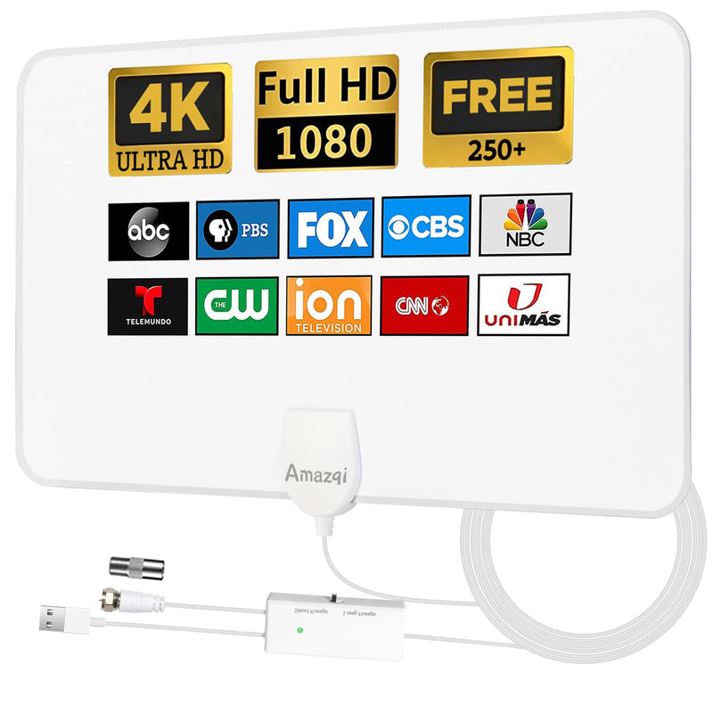 [Australia - AusPower] - TV Antenna - 250+ Miles Long Range,Indoor Digital TV Antenna for Local Channels - with 4K HD Signal Amplifier - Work with Fire TV Stick and All Types TV | 16.4FT Coax Cable | White 