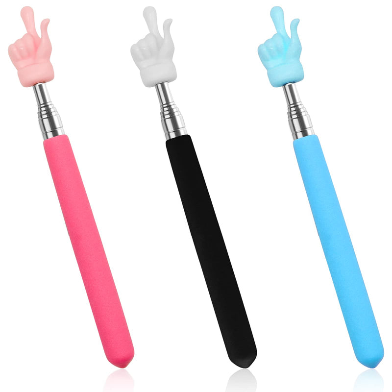 [Australia - AusPower] - 3 Pcs Telescopic Teachers Pointer, Extendable Hand Pointer Finger Pointer Stick, Mini Retractable Classroom Pointer for Elementary School Kindergarten Teacher, Classroom Supplies (Black Pink Blue) 3pcs 
