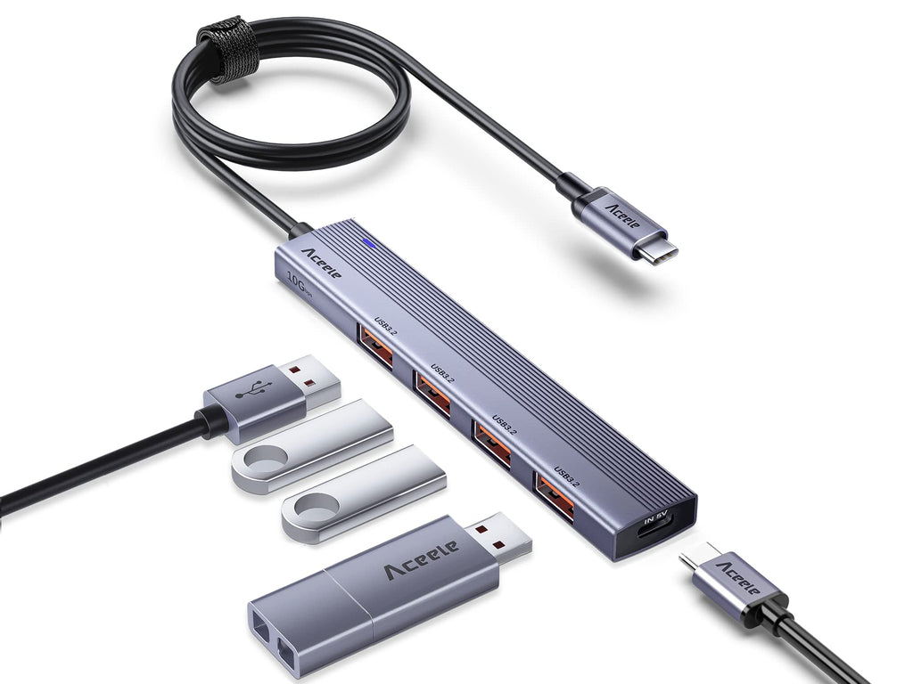 [Australia - AusPower] - Aceele 10Gbps USB C Hub with 4 USB A 3.2 Ports, USB 3.2 Gen 2 3.3ft USB Cable Extender Hub with USB-C Power Port for MacBook Pro 2021, iPad Pro 2021, HP Envy 13, Surface Pro 7 and Other laptops or PC 4*USB-A（100cm） 