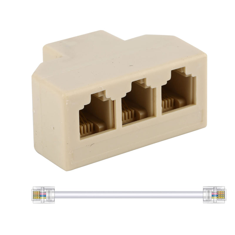 [Australia - AusPower] - Phone Splitter 3 Way Telephone Adapter RJ11 6P4C 1 Female to 3 Females for Landline and Fax -Ivory-1Pack 