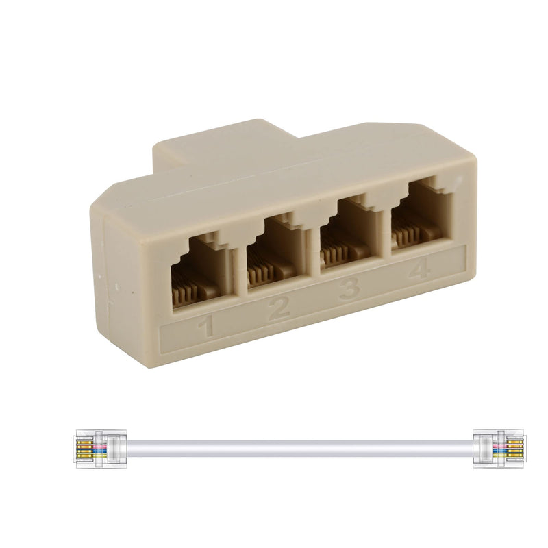 [Australia - AusPower] - Phone Splitter4 Way Telephone Adapter RJ11 6P4C 1 Female to 4Females for Landline and Fax -1Pack 