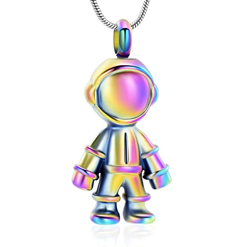 Cremation Jewelry For Ashes Cremation Jewelry Astronaut Robot Shape Urn Necklace Keychain for Ashes Memorial Keepsake Colorful-Necklace