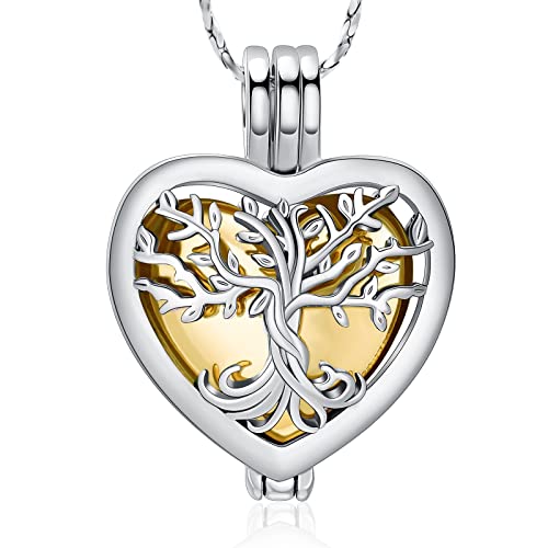 Tree of Life Urn Necklaces for Ashes Heart Shape Cremation Jewelry Memorial Keepsake Jewelry Gifts for Women Men Memorial Lockets Ashes Holder for Pet Silver-Gold