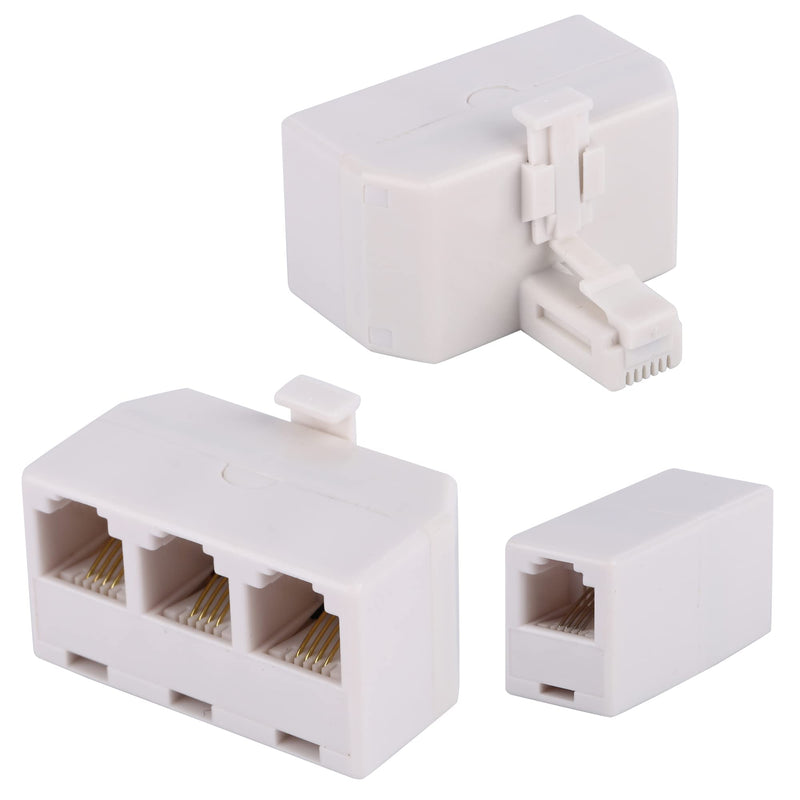 [Australia - AusPower] - 2+1Pack 2pcs 3 Phone Jack Splitter RJ11 6P4C 1 Male to 2 Females and 1pc Phone Line Coupler for Landline and Fax -Beige 