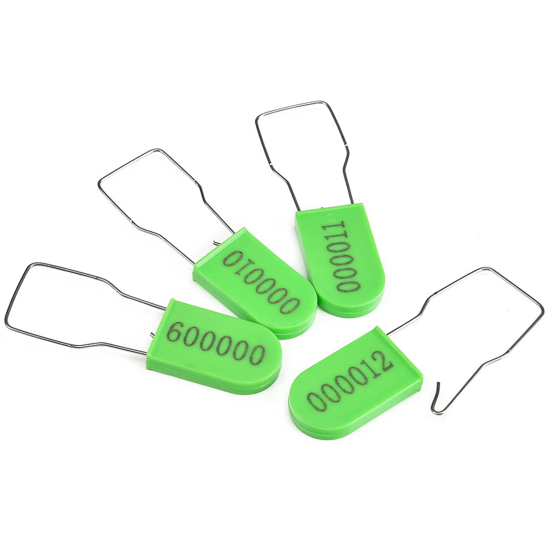 100PCS Plastic Padlock Security Seals Metal Wire Padlocks Electric Meter Lockout Tags Self-Locking Numbered Anti Tamper Seal Tags Green 100 PCS