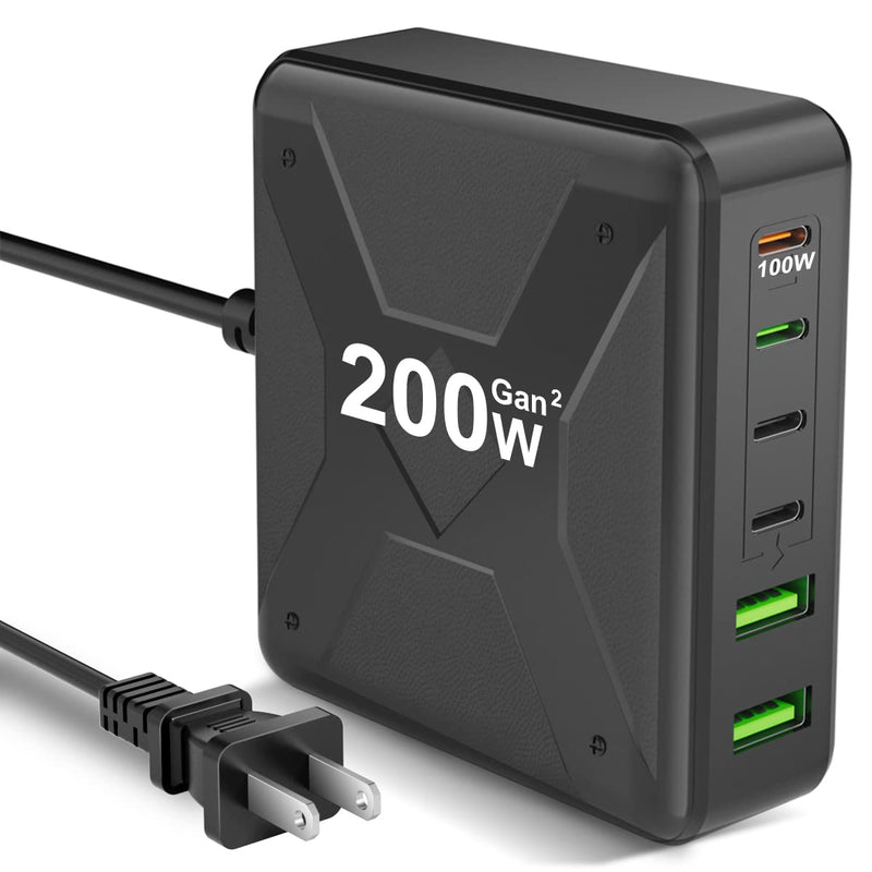 [Australia - AusPower] - USB C Charger, 200W USB C Charging Station 6-Port Fast Charger, 100W USB C Laptop Charger USB C Charger Block for MacBook Pro/Air,iPad Series, iPhone 14/13Pro Max/12 Samsung Galaxy Note 