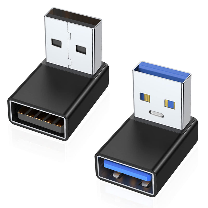 [Australia - AusPower] - AreMe 90 Degree USB 3.0 Adapter 2 Pack, Up and Down Angle USB A Male to Female Converter Extender for PC, Laptop, USB A Charger, Power Bank and More (Black) Up/Down Black 