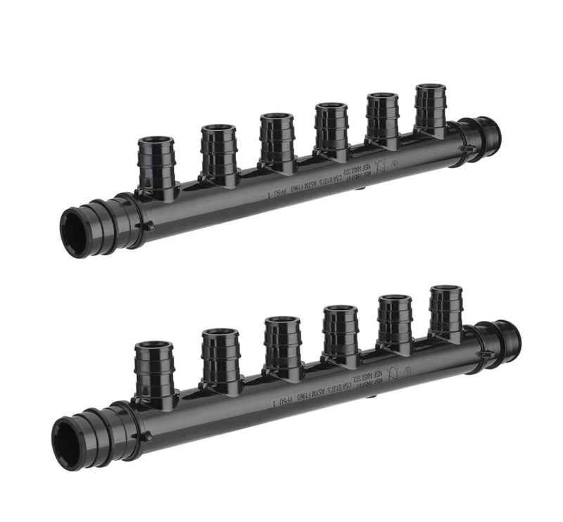 [Australia - AusPower] - (Pack of 2) EFIELD Pex Manifold 6 Outlets Open Pex-A Expansion Poly PPSU Manifold 3/4 Trunk, 1/2" Port (6 Ports), ASTM F1960 6 Outlets( Pack 2) 