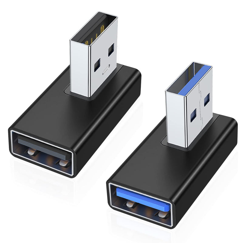 [Australia - AusPower] - AreMe 90 Degree USB 3.0 Adapter 2 Pack, Left and Right Angle USB A Male to Female Converter Extender for PC, Laptop, USB A Charger, Power Bank and More (Black) Left/Right Black 
