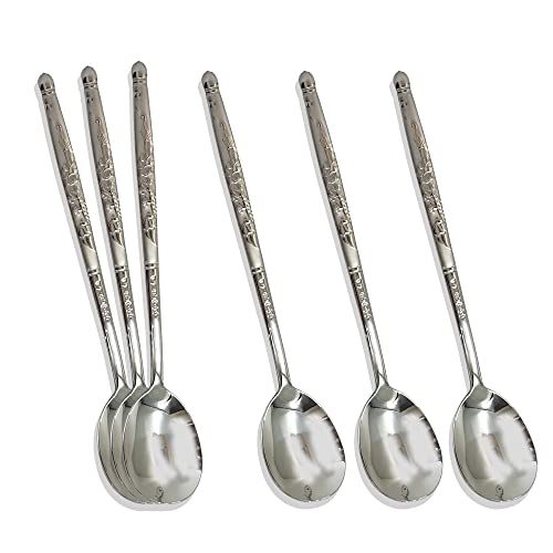 [6 P][Made in Korea] Korean Style Soup Spoon 8.5 inch Premium 430(18/0) Stainless Steel Dessert Spoons Dinner Spoon, Table Spoon, Rice Spoon Ice Cream Scoop (Crane) Crane