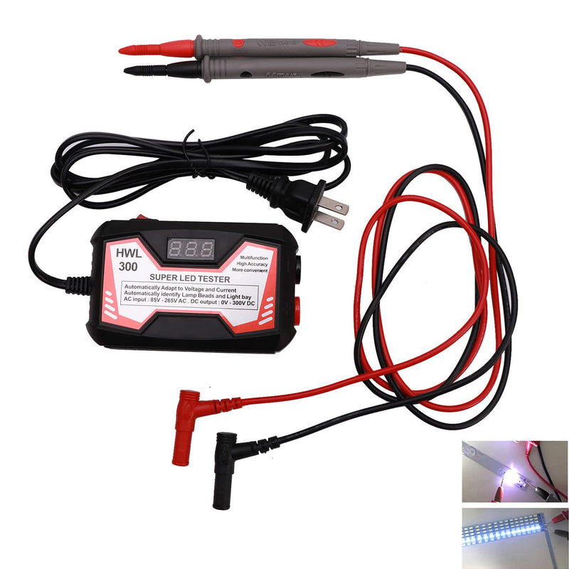 [Australia - AusPower] - LED Lamp Bead TV Backlight Tester with Power Switch/Probe Pens/Power Cable, 0-300V Adaptive Voltage LED Strip Lamp Beads Light Source Testing Tool for All LED Lights Repair (Black) 
