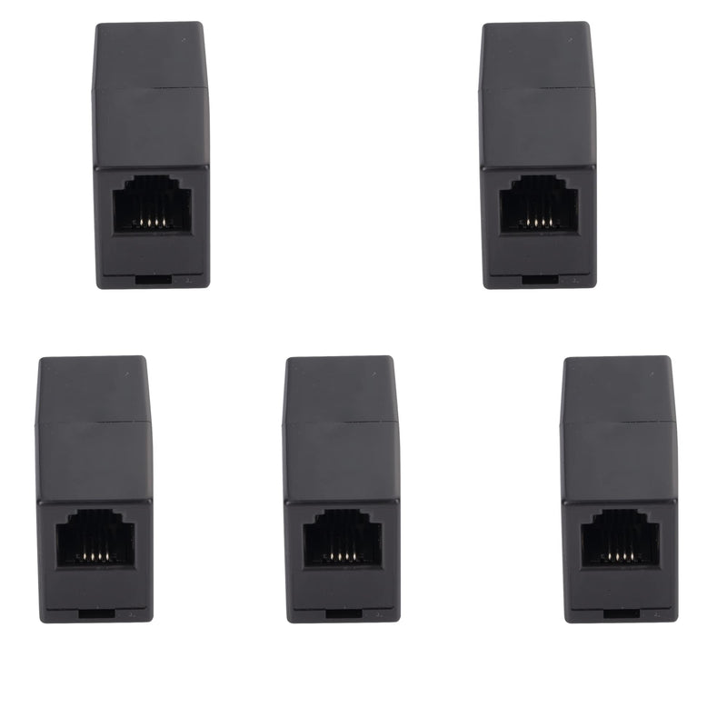 [Australia - AusPower] - Ubramac RJ11 Coupler, Straight Telephone Inline Coupler RJ11 6P4C Inline Keystone Jack Female to Female Straight Telephone Cable Cord Extension Adapter (Black -5 Pack) Black -5 Pack 